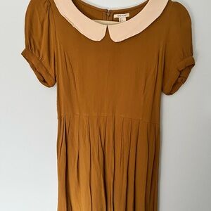 Green-Brown Dress with Cream Collar